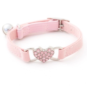 Pink diamante heart cat collar